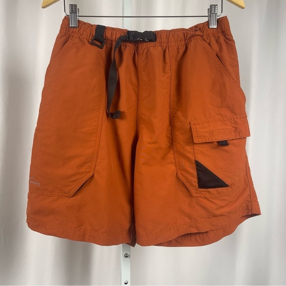 Eddie Bauer Large Rust Cargo Shorts Drawstring Waist Buckle Swim Breathable - Picture 1 of 9